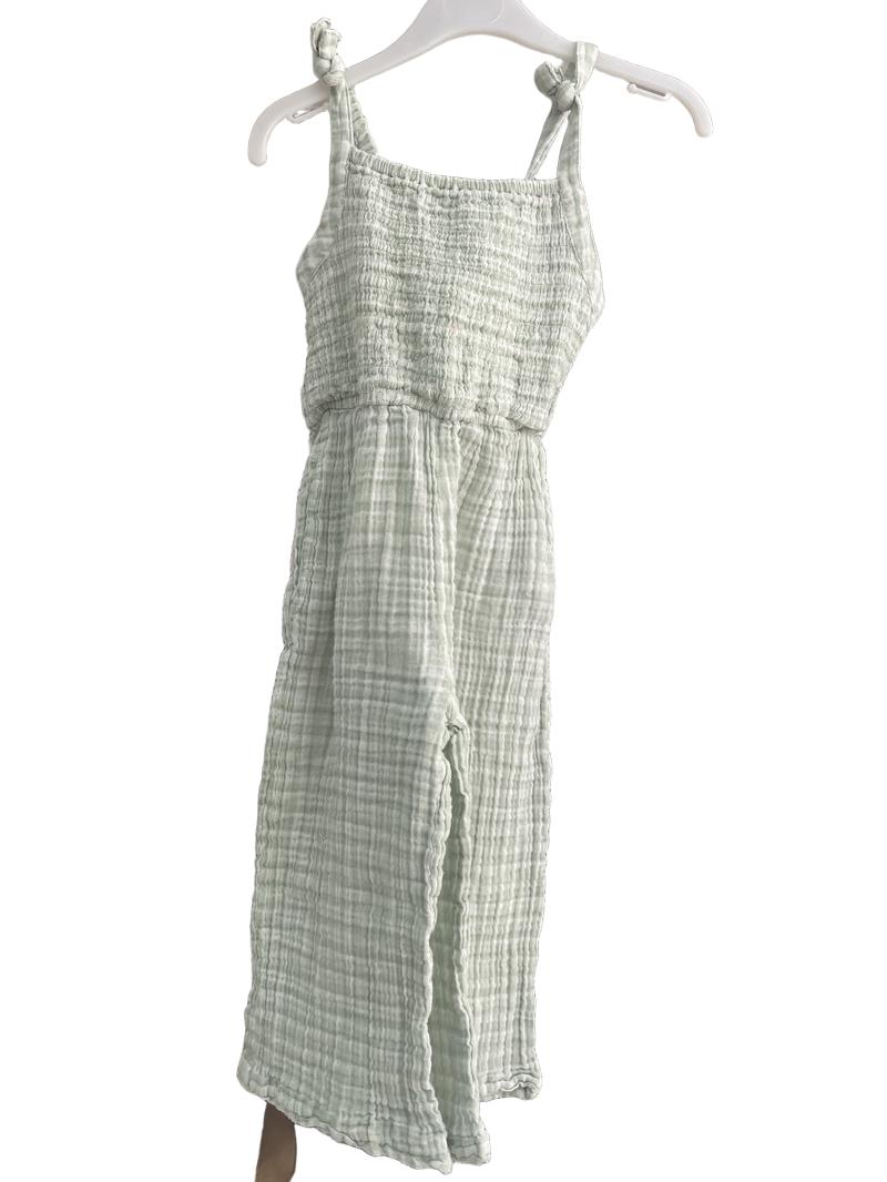 Preloved Lindex - Green And White Gingham Linen Sleeveless Jumpsuit (4-5y) - Outfit