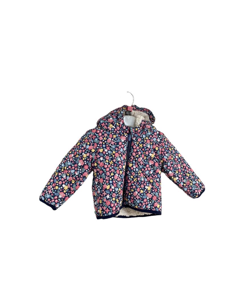 Preloved Jojo Maman Bebe - Navy Floral Print Quilted Jacket (0-6m)
