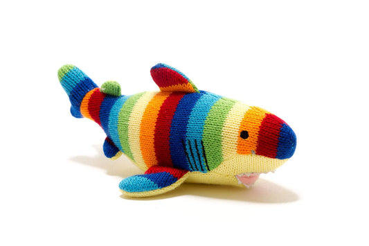Shark Baby Rattle Knitted Bold Stripes