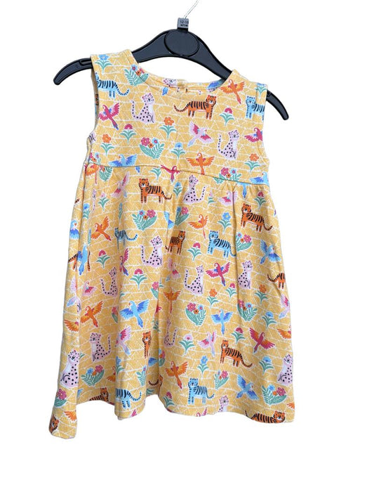 Preloved Jojo Maman Bebe - Yellow Jungle Animal Print Sleeveless Dress (12-18m)