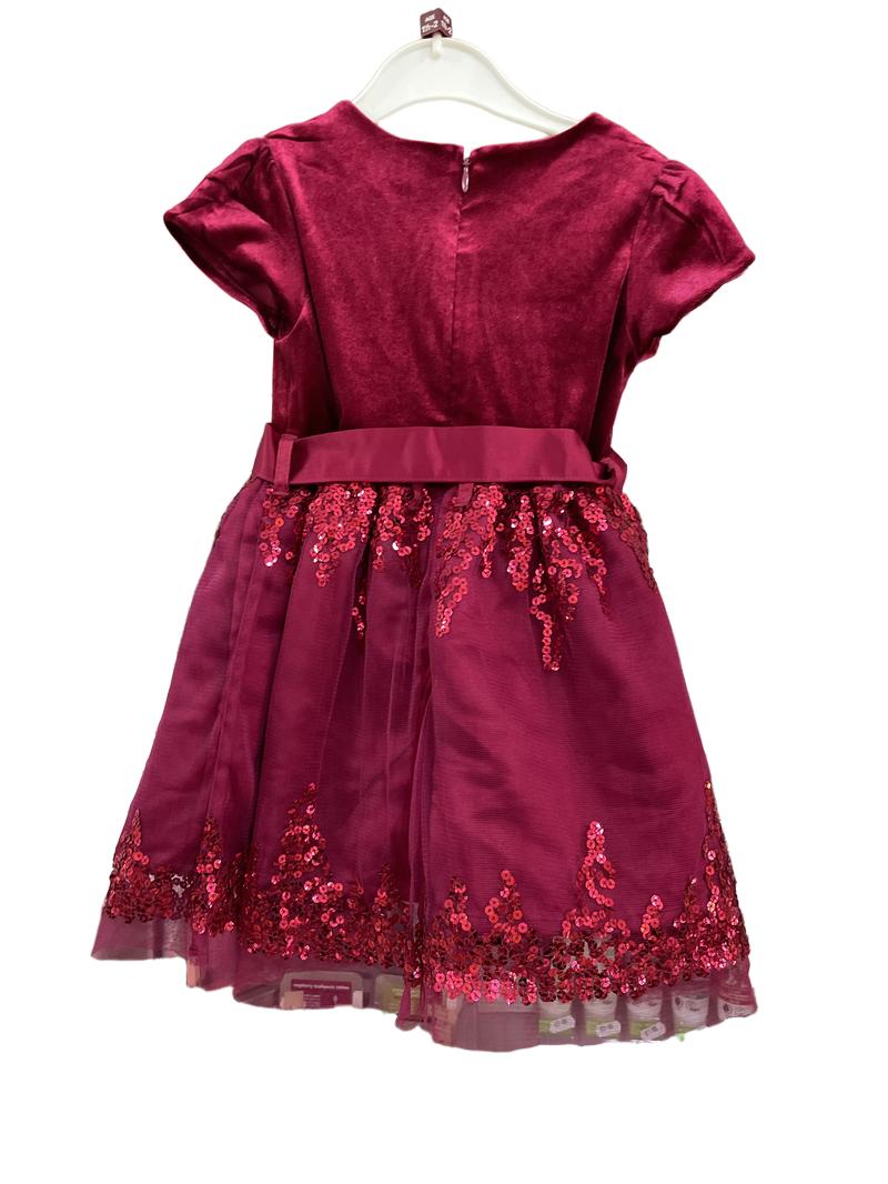 Preloved Marks & Spencer - Red Velvet And Sequin Tulle  Short-sleeved Party Dress (18-24m)