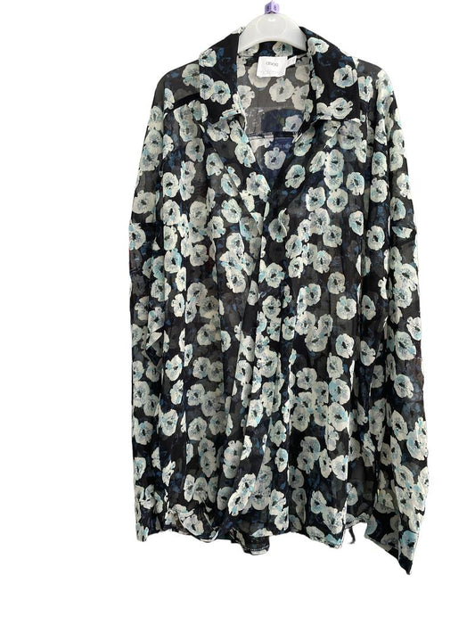 Preloved Asos - Black Blue White Floral Print Chiffon Long-sleeved Maternity And Nursing Button Down Top (9) - Top
