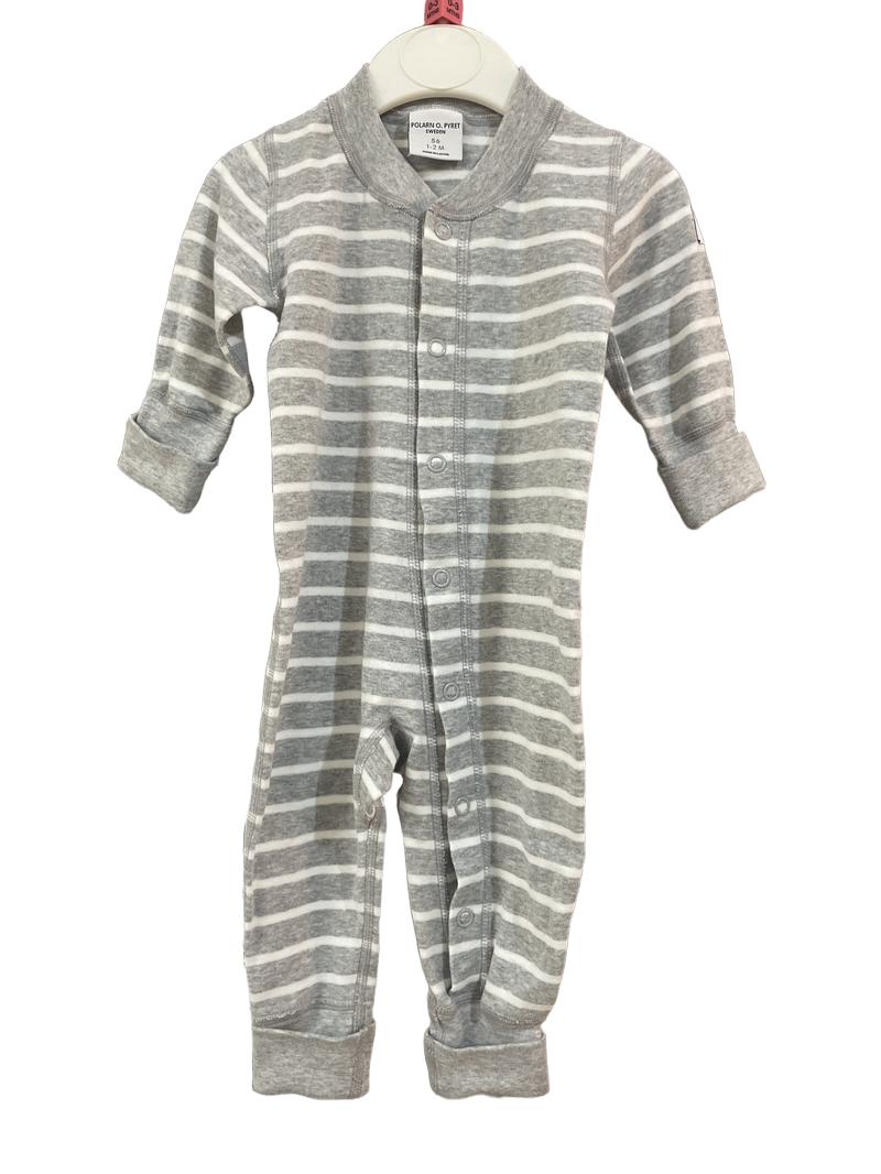 Preloved Polarn O. Pyret - Gray Stripe Long Sleeve Onesie (0-3m)