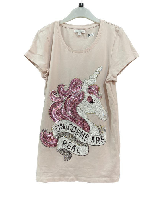 Preloved Bluezoo - Pink Sequin Unicorn Short-sleeved T Shirt (11-12y) - Top