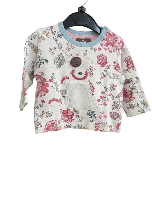 Preloved Joules - White Floral Dog Appliqué Long-sleeved Shirt (3-6m)