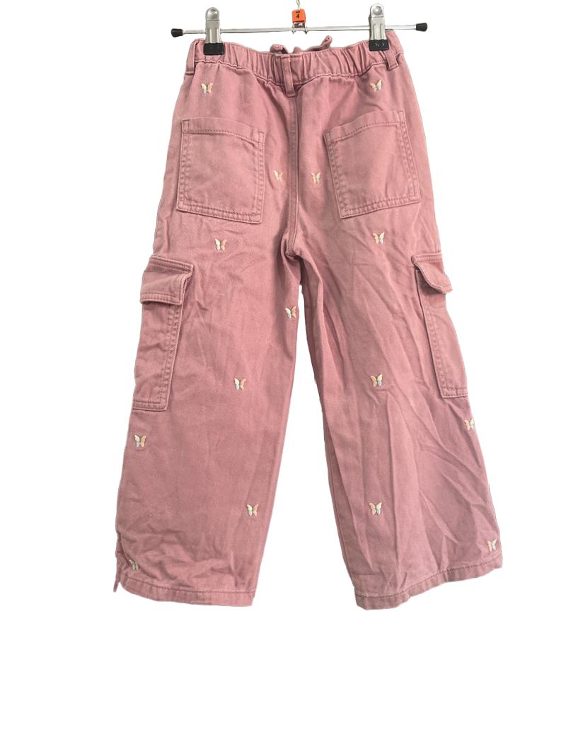 Preloved Marks & Spencer - Pink Cargo Trousers With Embroidered Butterflies. (4-5y)