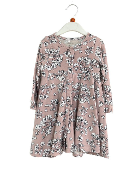 Preloved Polarn O. Pyret - Pink White Floral Print Long-sleeved Dress (9-12m)