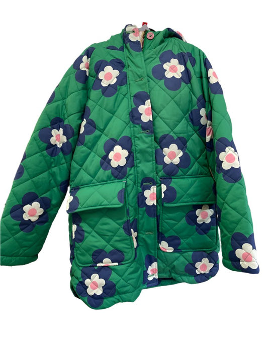 Preloved Boden - Jacket - Green Floral Print Puffer Jacket, Fur-lined Hood (8-9y)