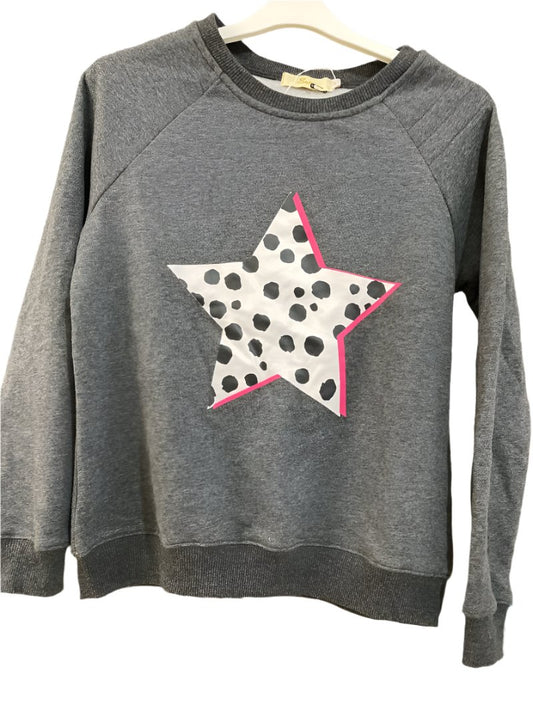 Preloved Sarta - Top - Gray Star Polka Dot Print Sweatshirt, S (9-10)