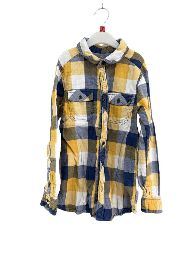 Preloved Okaidi - Blue Gold Check Long-sleeved Flannel Shirt (8y)