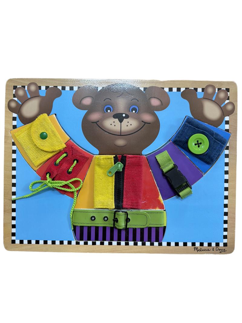 Preloved Toys - Wooden Basic Skills Bear Board - Melissa & Doug