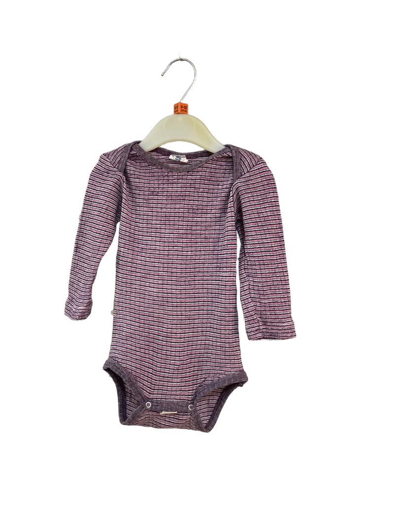 Preloved Cosilana - Pink Striped Wool/silk Long-sleeved Onesie, 74-80 (9-12m)