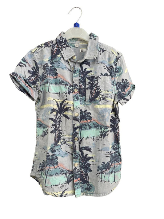 Preloved Marks & Spencer - Blue Tropical Print Short-sleeved Button Down Shirt (6-7y)