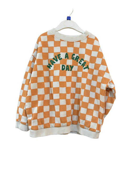 Preloved John Lewis - Orange White Check Have A Great Day Sweatshirt (6-7y)