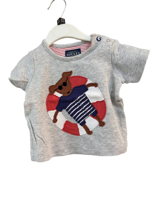Preloved Joules - Gray Relaxing Swim Dog Applique Short-sleeved T Shirt (3-6m)