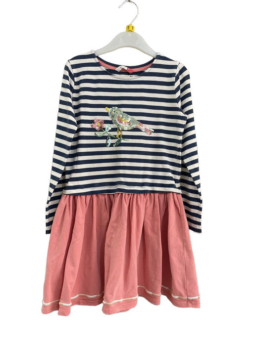 Preloved John Lewis - Blue White Stripe Long-sleeved Top With Pink Skirt And Sequin Bird Dress (7-8y)