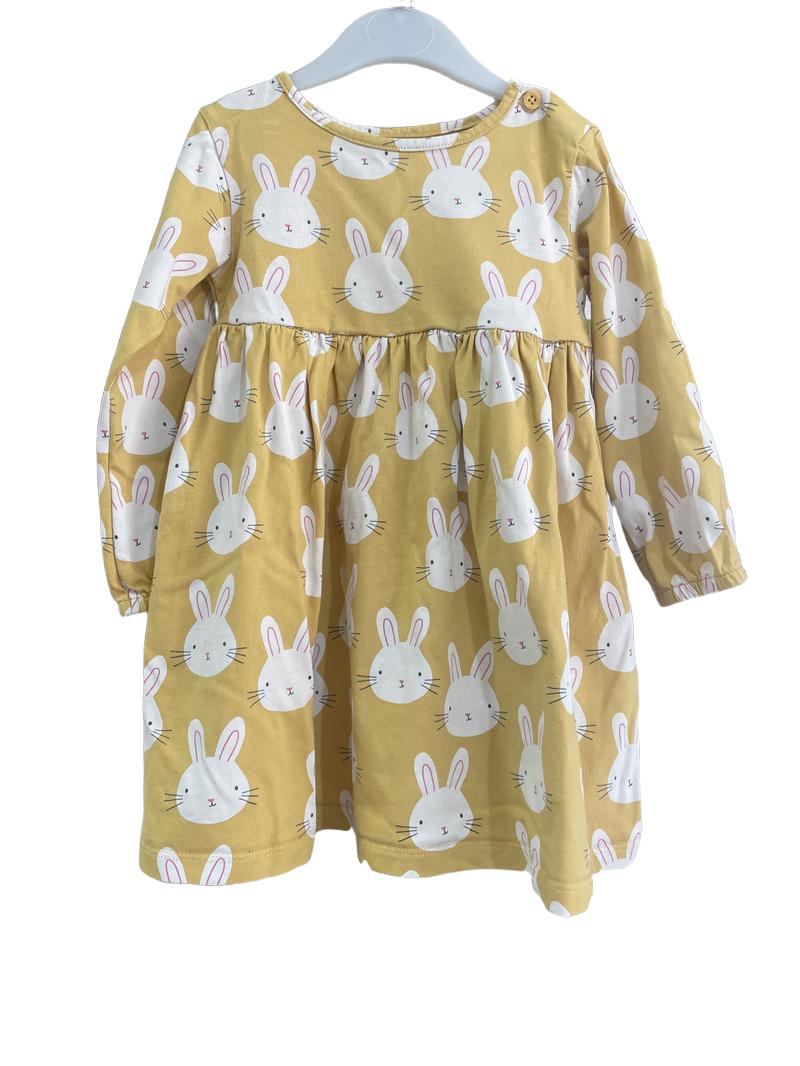 Preloved Marks & Spencer - Yellow Bunny Long Sleeve Dress. (18-24m)