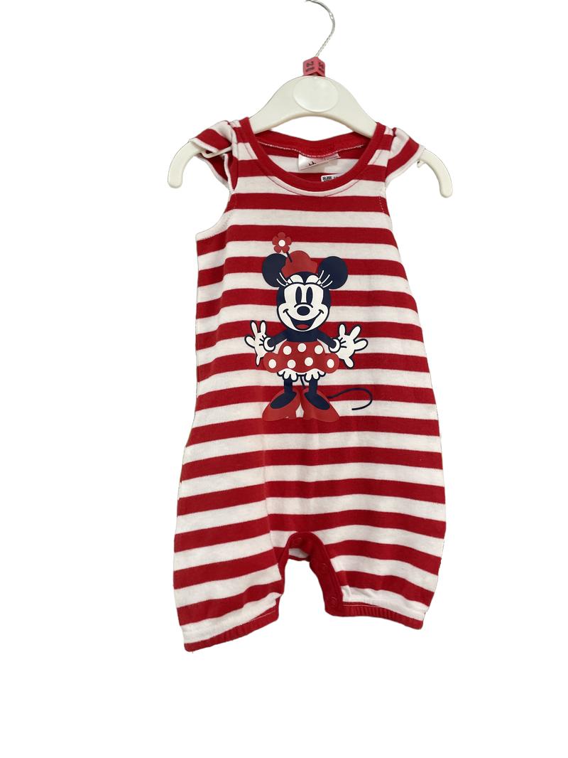 Preloved Disney - Red Striped Onesie With Red Minnie Mouse Long-sleeved Top (0-3m)