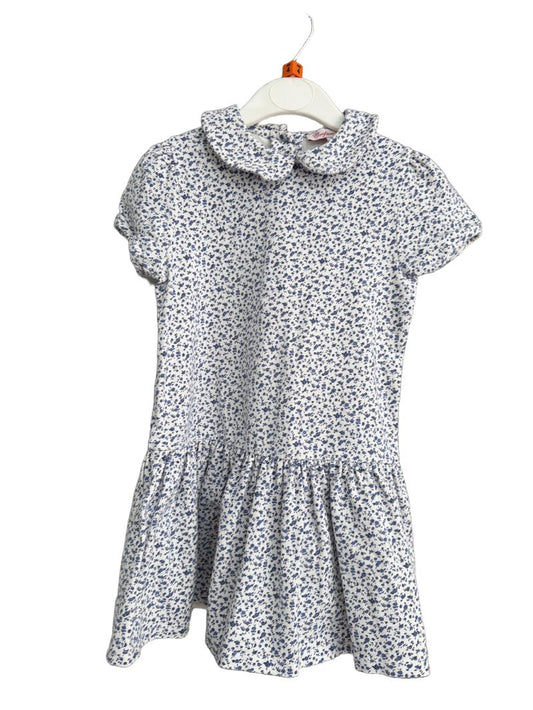 Preloved Confiture - White Blue Floral Print Short-sleeved Drop Waist Dress (4-5y)