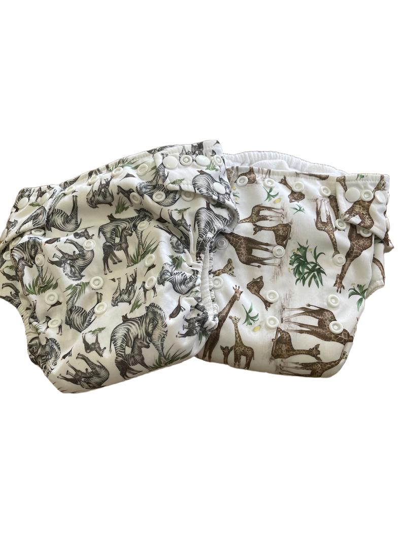 Preloved Little Lamb - 2x Reusable Nappies, Giraffes And Zebras
