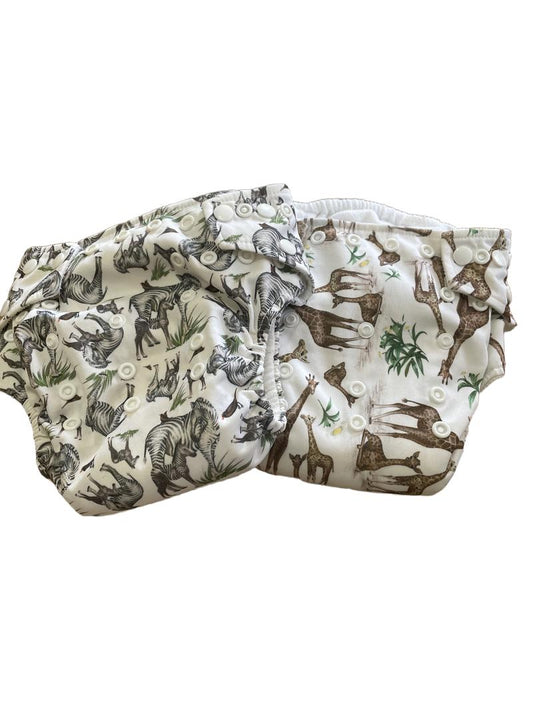 Preloved Little Lamb - 2x Reusable Nappies, Giraffes And Zebras