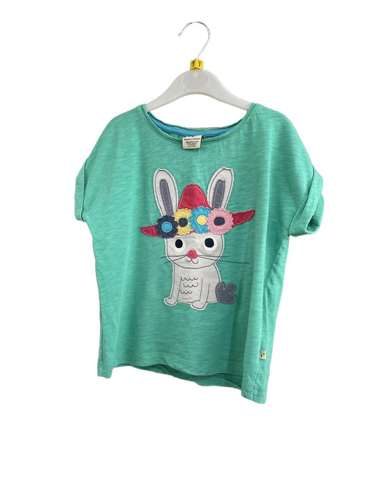 Preloved Frugi - Green Rabbit Hat Applique Short-sleeved Top (7-8y)