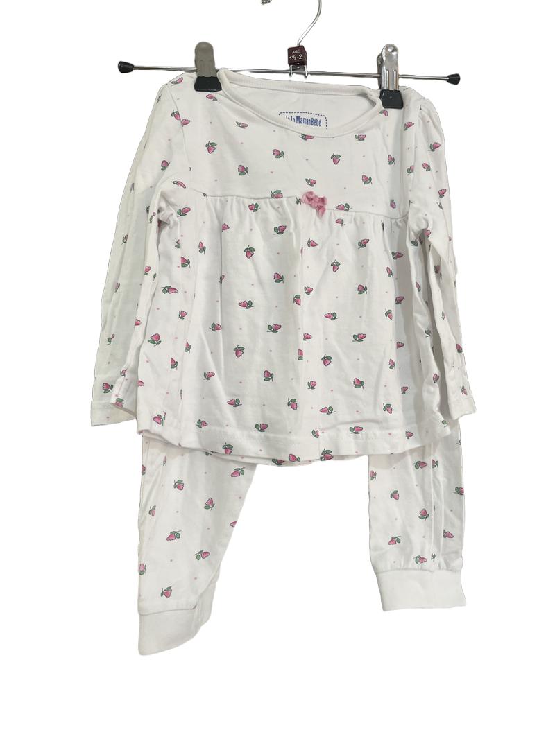 Preloved Jojo Maman Bebe - White Pyjamas With Pink Flower Print. (18-24m)