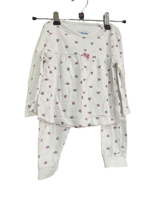 Preloved Jojo Maman Bebe - White Pyjamas With Pink Flower Print. (18-24m)