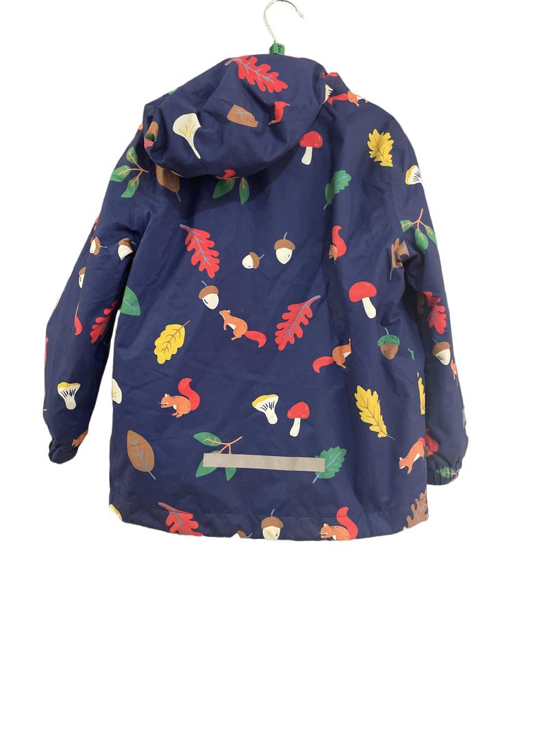 Preloved Mini Boden - Navy Waterproof Coat With Woodland Theme Print. (5-6y)