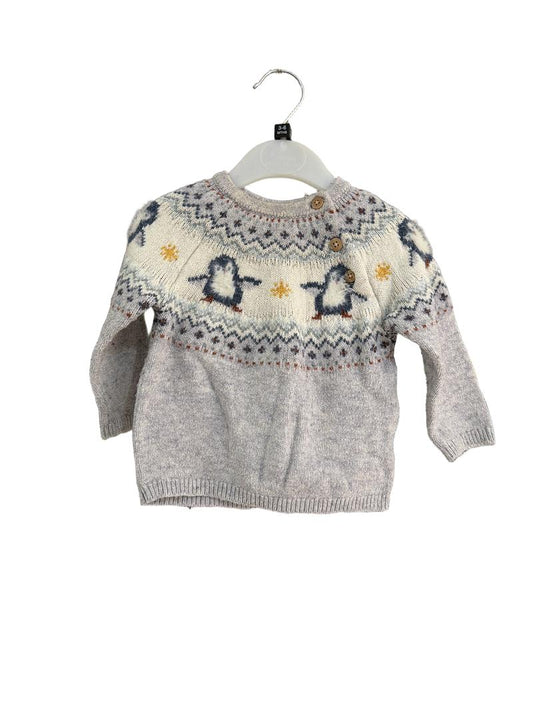 Preloved John Lewis - Grey Pattern Penguin Jumper. (3-6m)