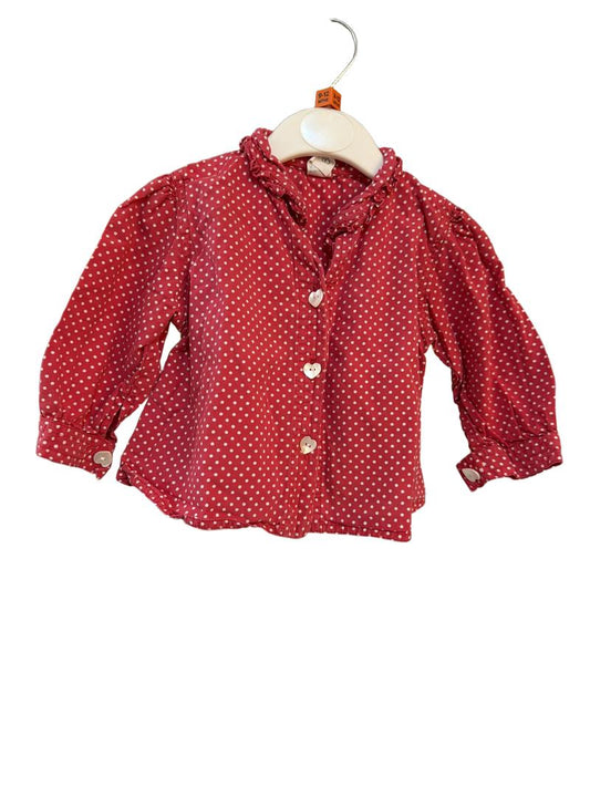 Preloved Room Seven - Red Polka Dot Button Shirt, 74 Cm (9-12m)