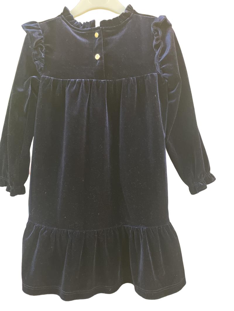 Preloved Matalan Retail Ltd - Navy Blue Velveteen Velour Ruffle Sleeve Dress (18-24m)
