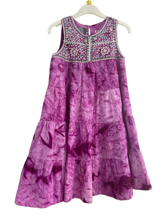 Preloved In A Dickie - Purple Tie Dye Sequin Sleeveless Dress (7-8y) - Dress