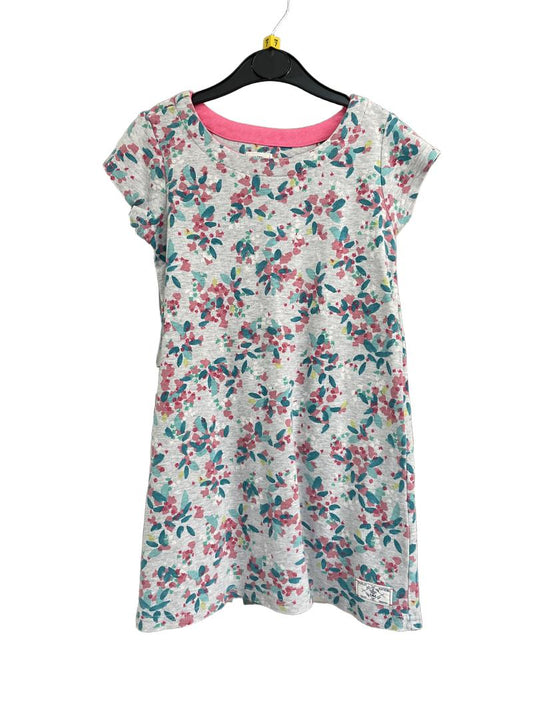 Preloved Joules - Gray Floral Print Short-sleeved Dress (7-8y)