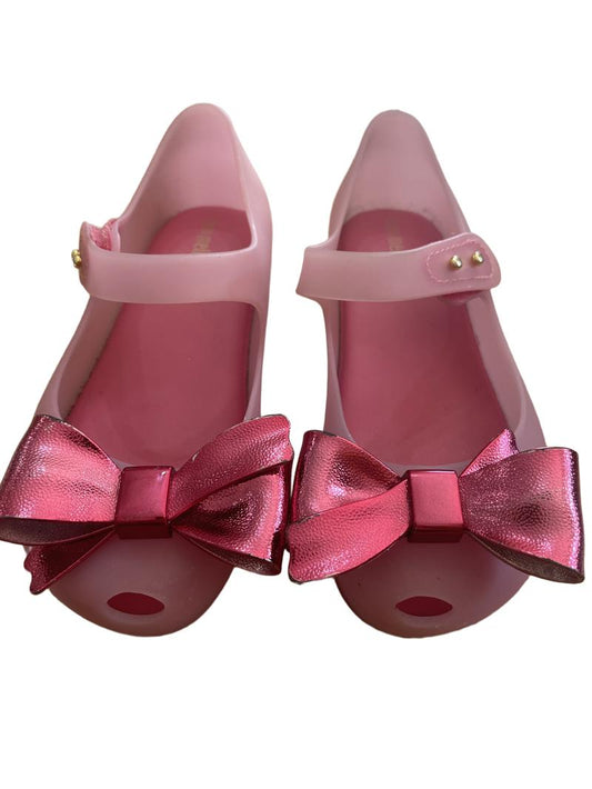 Preloved Mini Melissa - Pink Jellies Peep Toe Mary Janes With Bows (11 UK) - Shoes