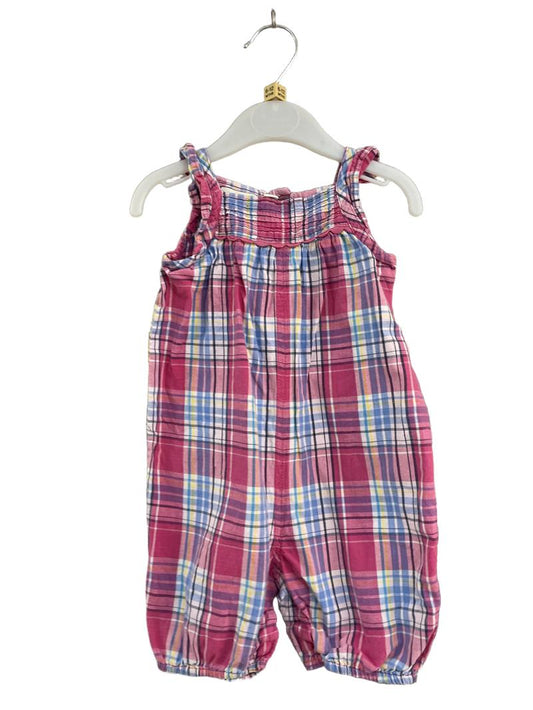 Preloved Jojo Maman Bebe - Pink Plaid Sleeveless Romper (6-12m)
