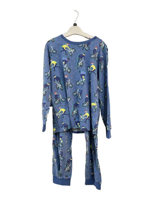 Preloved Marks & Spencer - Blue Snow Santa Bicycle Long-sleeved Pyjama Set (11-12y)