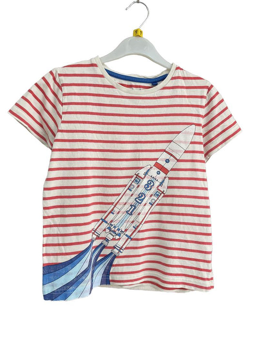 Preloved Mini Boden - Red White Stripe Rocket T Shirt (7-8y)