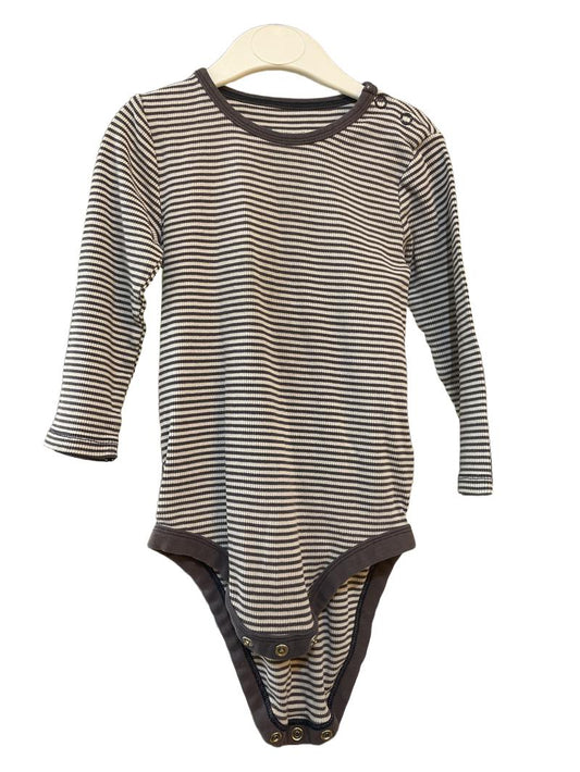 Preloved Frugi - Brown Beige Stripe Rib Knit Long-sleeved Bodysuit (18-24m)
