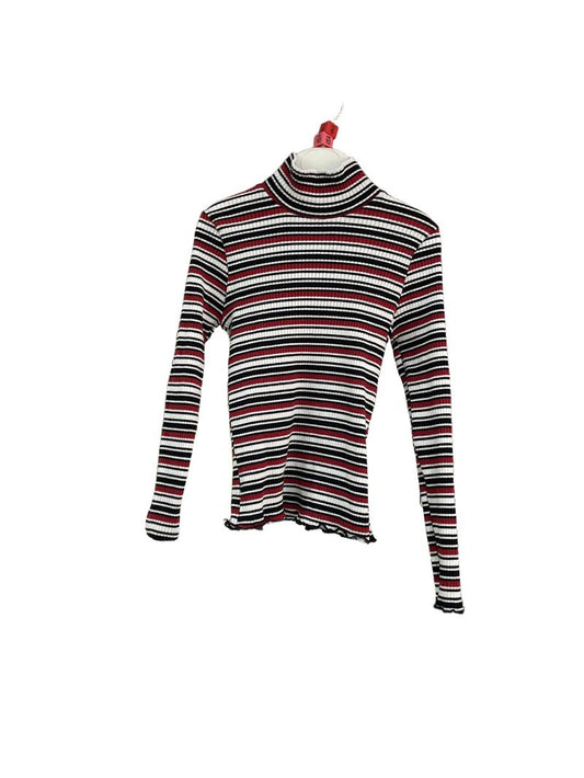 Preloved Luira Girl - Black Red White Stripe Ribbed Turtle Neck (10-11y, 9-10y, 8-9y)
