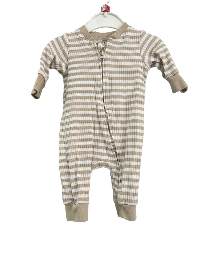 Preloved H&M - Brown And White Stripe Zip Up Onesie. (0-1m)