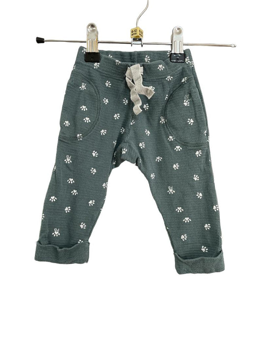 Preloved Petit Bateau - Green Paw Print Waffle Weave Leggings (6-12m)