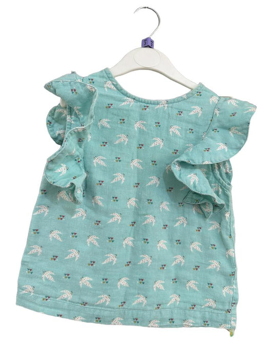Preloved Little Green Radicals - Blue Bird Print Ruffle Sleeve Top (3-4y)