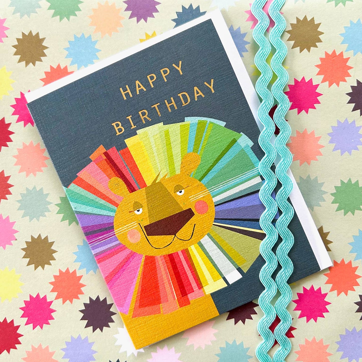 TW202 Mini Gold Foiled Lion Birthday Card