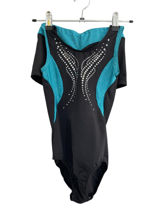 Preloved Unknown Brand - Black Green Sequin Leotard And Shorts (7-8y)