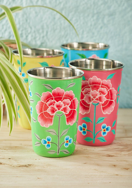 Chrysanthemum Hand Painted Enamel Large Tumbler