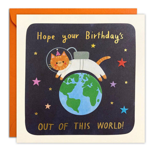 Birthday Space Cat Square Peg Card