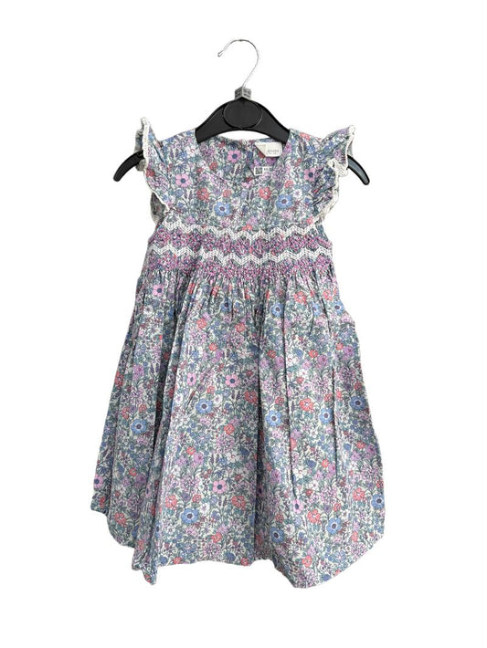 Preloved Next - Pastel Multicolour Smocked Flutter Sleeve Dress (12-18m)