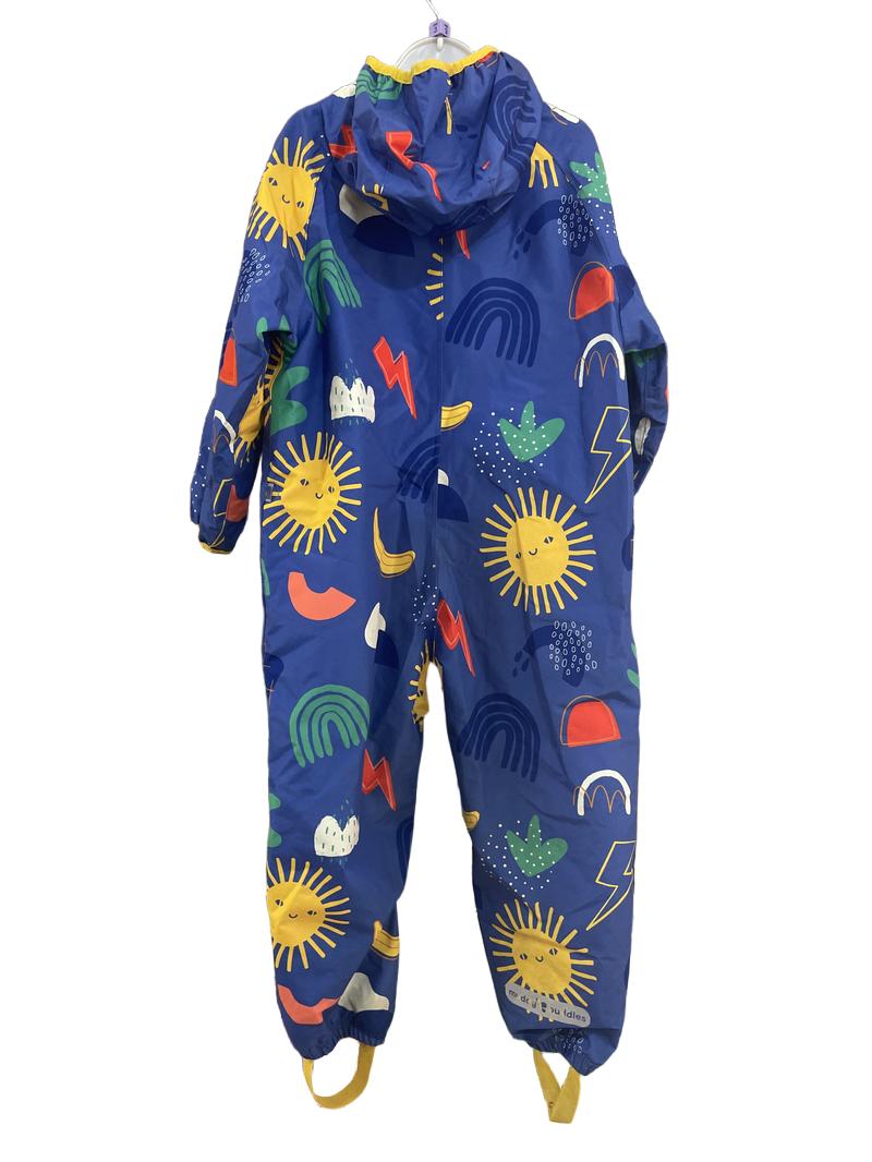 Preloved Muddy Puddles - Blue Puddlesuit With Sun, Shapes, Rainbow And Rain Print. (3-4y)
