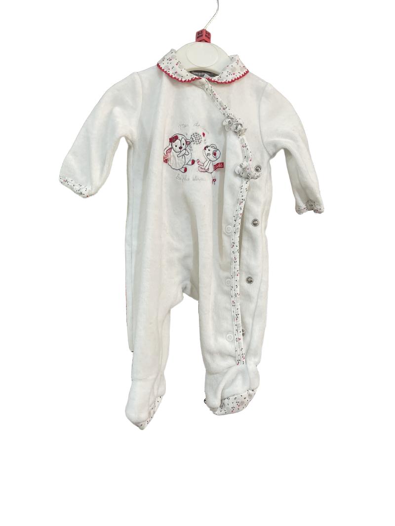 Preloved Mon Premier Major - White Velour Stuffed Animal Embroidery Sleep Suit, Newborn (0-3m)